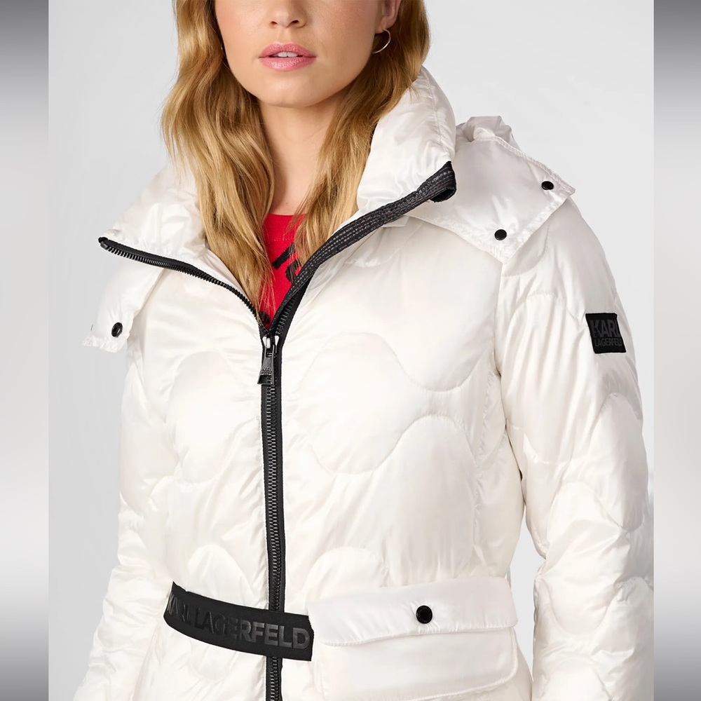 KARL Lagerfeld White Belt Bag Maxi Puffer Coat Down Jacket XS 2 S 4 6 8 10 NWT